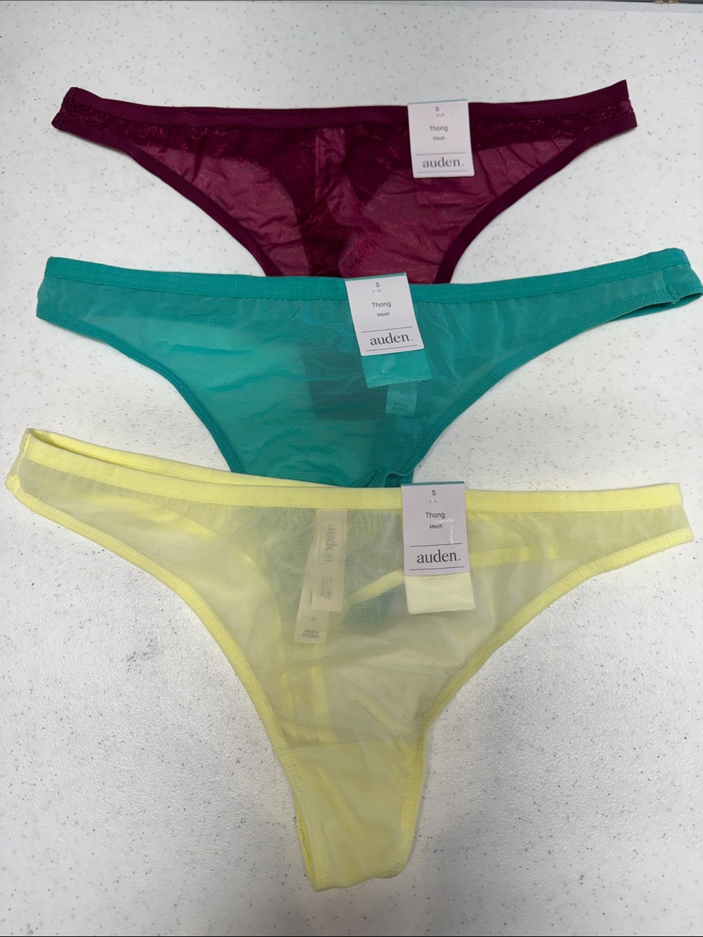 Small-3 Pack Auden Sheer Mesh Thong Trio - Yellow, Teal, Burgundy
